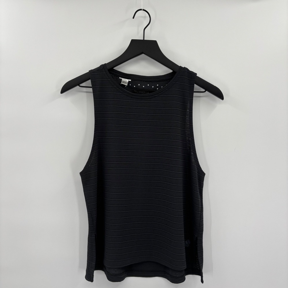 Adidas Climachill Tank Top Womens Small Grey Striped Keyhole Back Gym Athleisure